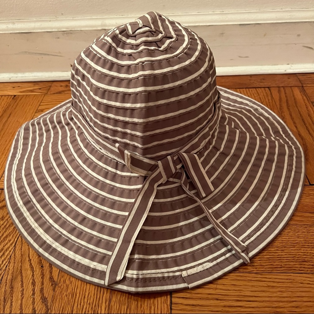 Sun n Sand Brown Striped Floppy Beach Sun Hat